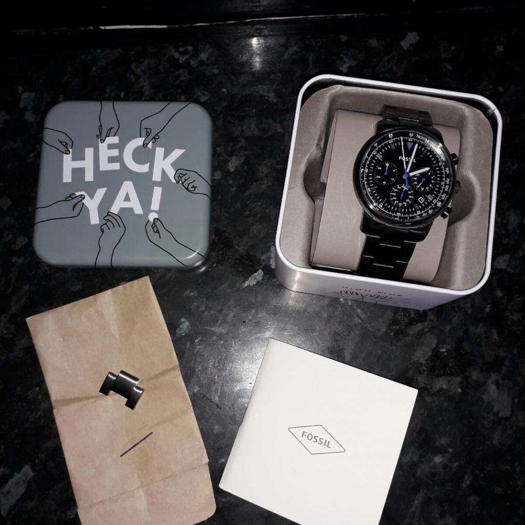 Fossil Goodwin Chrono Analog Black Dial Grey Steel Strap Watch for Men - FS5518