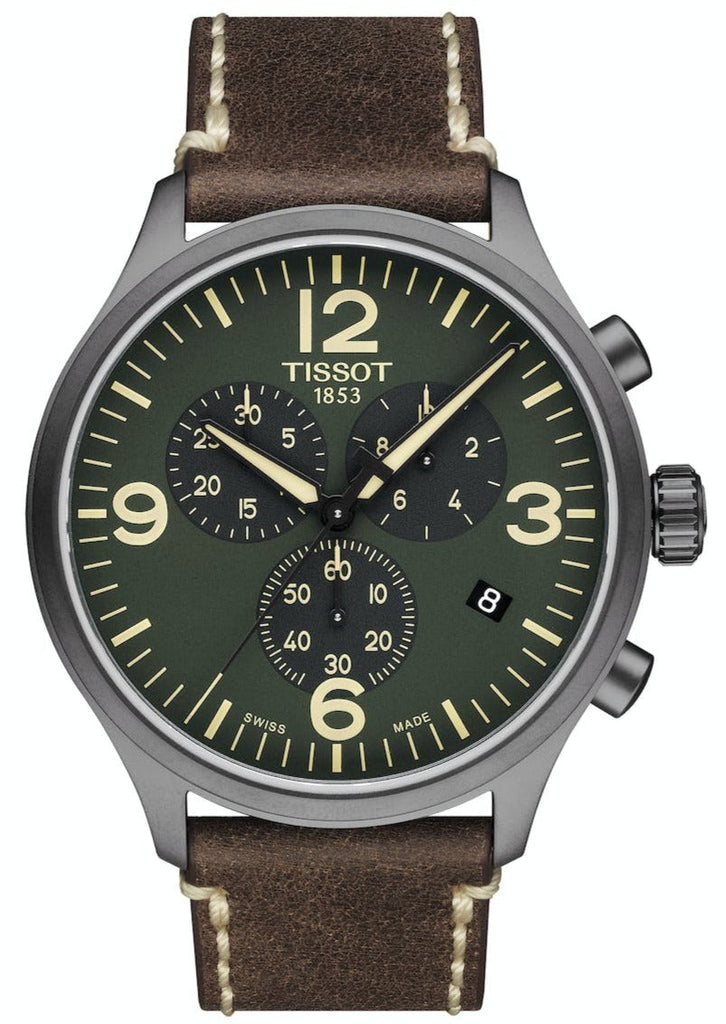 Tissot T Sport Chrono XL Green Dial Brown Leather Strap Watch For Men - T116.617.36.097.00 Buy Now By Tissot
