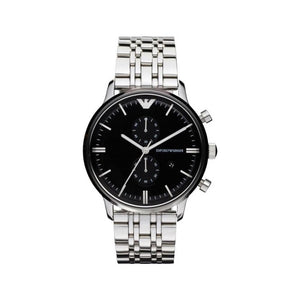 Emporio Armani Chronograph Black Dial Silver Steel Strap Watch For Men - AR0389 Buy Now By Emporio Armani