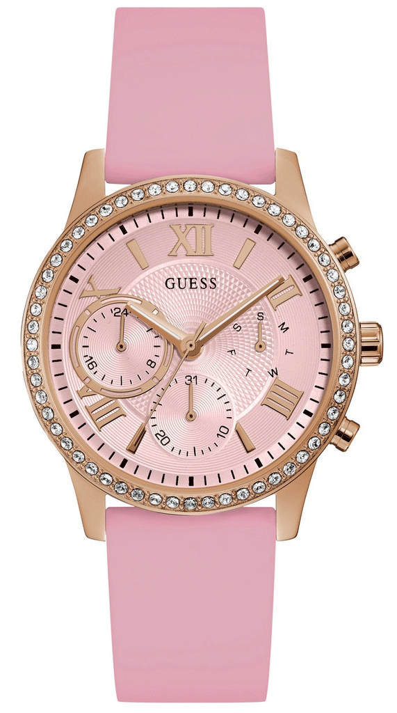 Guess Solar Rose Gold Dial Pink Rubber Strap Watch For Women - W1135L2 Buy Now By Guess