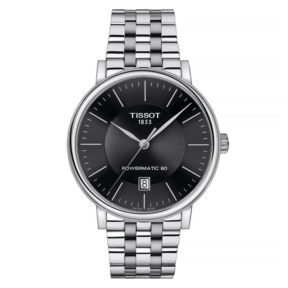 Tissot T Classic Carson Premium Powermatic 80 Black Dial Silver Steel Strap Watch For Men - T122.407.11.051.00 Buy Now By Tissot