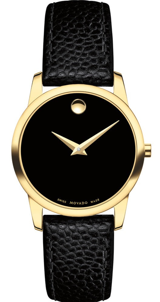 Movado Museum Classic Black Dial Black Leather Strap Watch For Women - 0607016 Buy Now By Movado