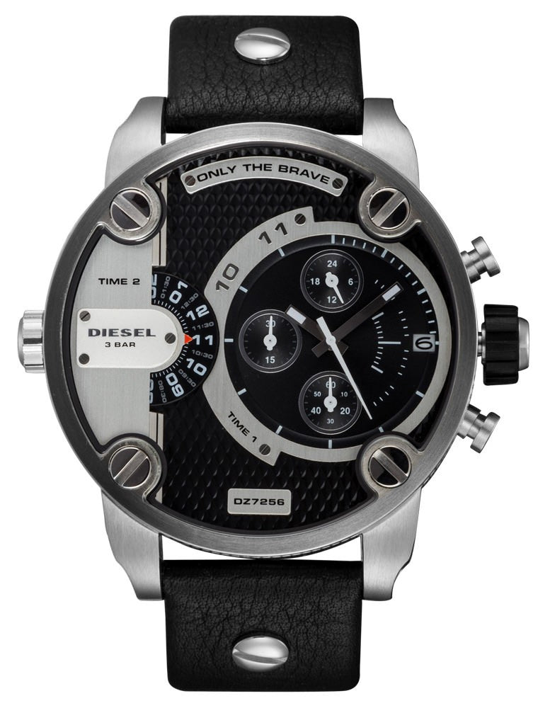 Diesel Little Daddy Black Dial Black Leather Strap Watch For Men - DZ7256 Buy Now By Diesel