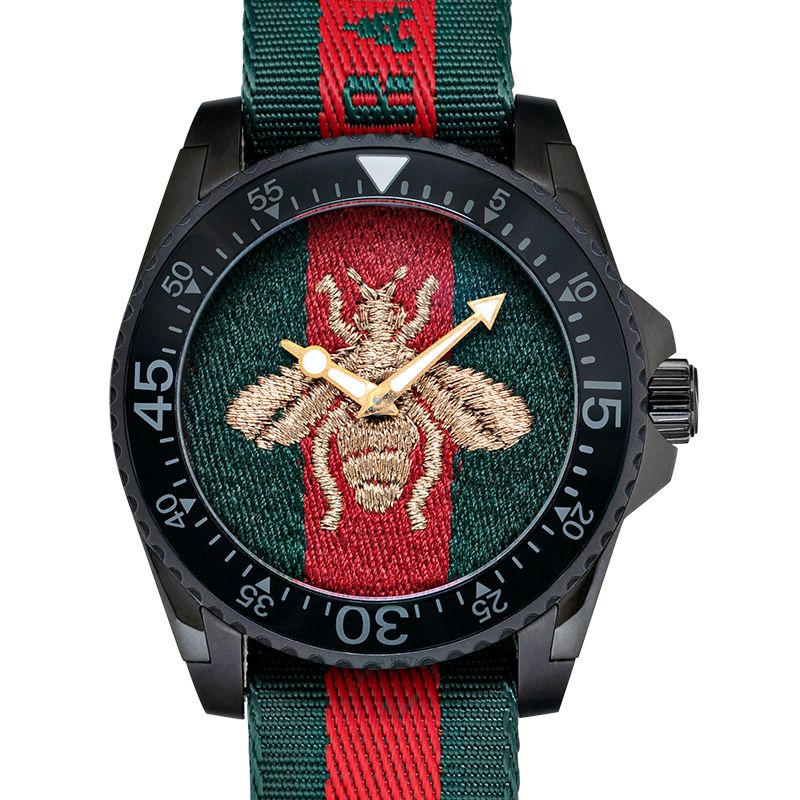 Gucci Dive Green & Red Dial Green & Red Nylon Strap Watch For Men - YA136216 Buy Now By Gucci