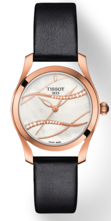 Tissot T Wave Diamond Mother of Pearl Dial Black Leather Strap Watch For Women - T112.210.36.111.00 Buy Now By Tissot