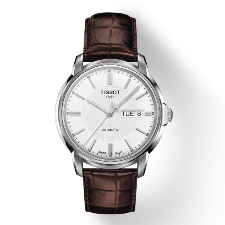 Tissot Automatics III Steel White Dial Brown Leather Strap Watch For Men - T065.430.16.031.00 Buy Now By Tissot