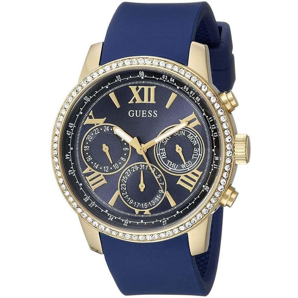 Guess Sunrise Blue Dial with Diamonds Blue Rubber Strap Watch For Women - W0616L2 Buy Now By Guess