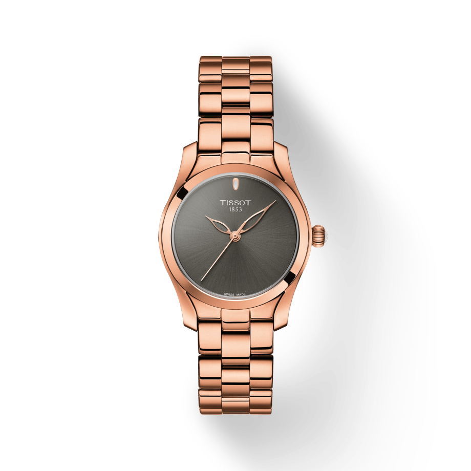 Tissot T Wave Anthracite Dial Rose Gold Steel Strap Watch For Women - T112.210.33.061.00 Buy Now By Tissot