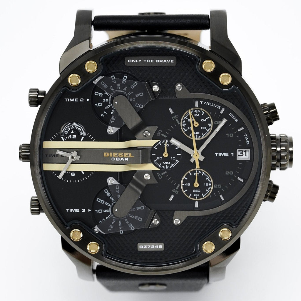 Diesel Mr Daddy 2.0 Chronograph Black Dial Black Leather Strap Watch For Men - DZ7348 Buy Now By Diesel