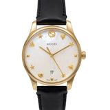 Gucci G-Timeless Mother of Pearl Dial Black Leather Strap Watch For Women - YA126589 Buy Now By Gucci