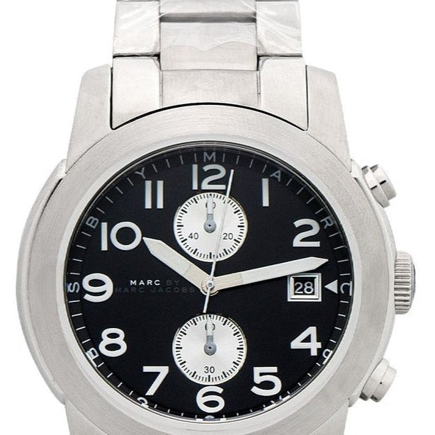 Marc Jacobs Larry Chronograph Black Dial Silver Steel Strap Watch for Men - MBM5050 Buy Now By Marc Jacobs