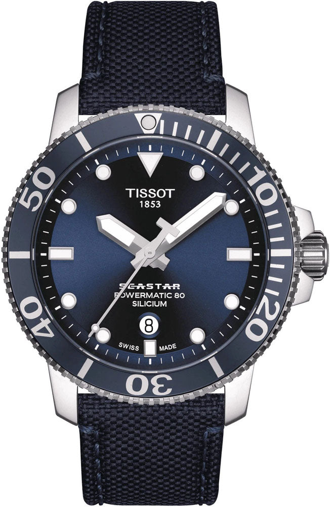 Tissot Seastar 1000 Powermatic 80 Silicium Blue Dial Blue Nylon Strap Watch For Men - T120.407.17.041.01 Buy Now By Tissot