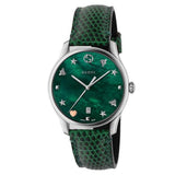 Gucci G-Timeless Green Mother of Pearl Dial Green Leather Strap Watch For Women - YA126585 Buy Now By Gucci