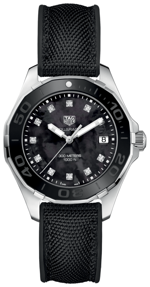 Tag Heuer Aquaracer Quartz Mother of Pearl Black Dial Black NATO Strap Watch for Women - WAY131M.FT6092 Buy Now By Tag Heuer