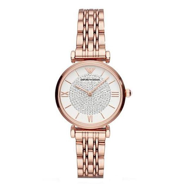 Emporio Armani T-Bar Gianni Crystal Pave Dial Rose Gold Steel Strap Watch For Women - AR11244 Buy Now By Emporio Armani