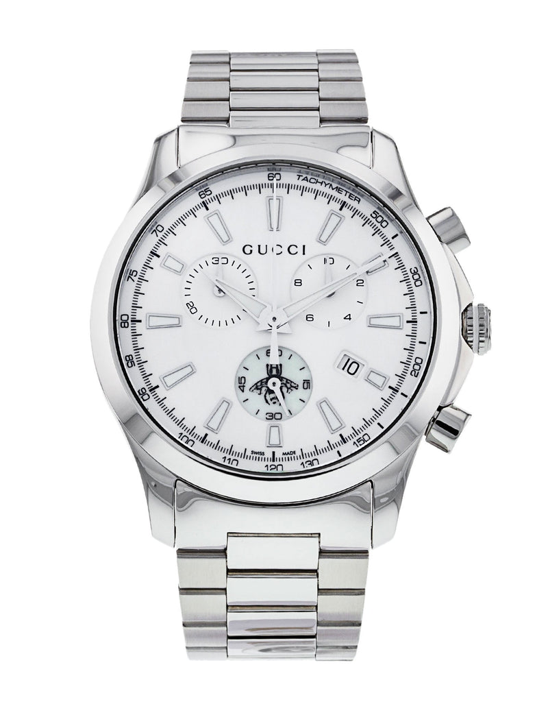 Gucci G Timeless Chronograph White Dial Silver Steel Strap Watch For Men - YA126472 Buy Now By Gucci
