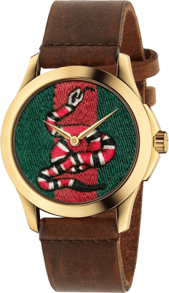 Gucci Le Marche Des Merveilles Green and Red Dial Brown Leather Strap Unisex Watch - YA1264012 Buy Now By Gucci