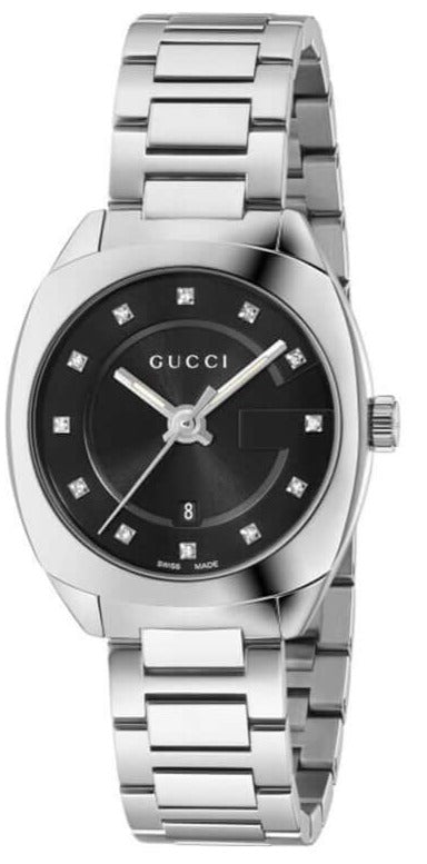 Gucci GG2570 Diamonds Black Dial Silver Steel Strap Watch For Women - YA142503 Buy Now By Gucci