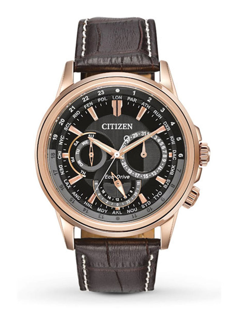 Citizen Eco Drive Calendrier Black Dial Brown Leather StrapWatch For Men - BU2023-12E Buy Now By Citizen