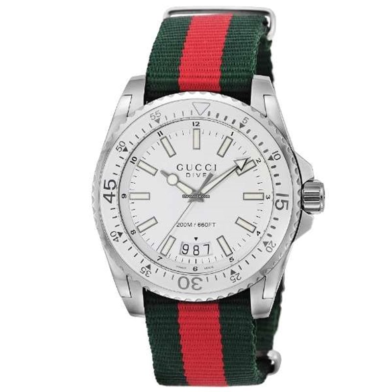 Gucci Dive White Dial Red & Green Nylon Strap Watch For Men - YA136207 Buy Now By Gucci
