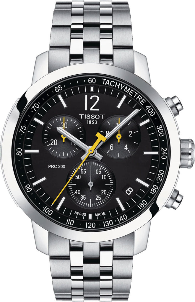 Tissot PRC 200 Chronograph Black Dial Silver Steel Strap Watch For Men - T114.417.11.057.00 Buy Now By Tissot