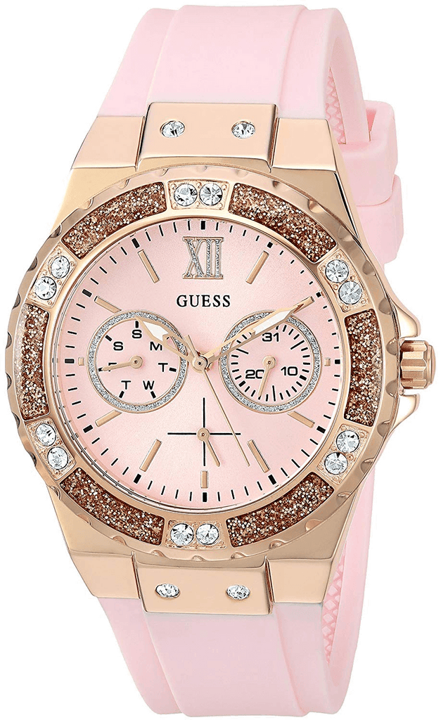 Guess Rose Gold Dial with Diamonds Pink Rubber Strap Watch For Women - W1053L3 Buy Now By Guess