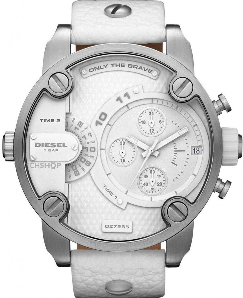 Diesel Badass Chronograph White Dial White Leather Strap Watch For Men - DZ7265 Buy Now By Diesel