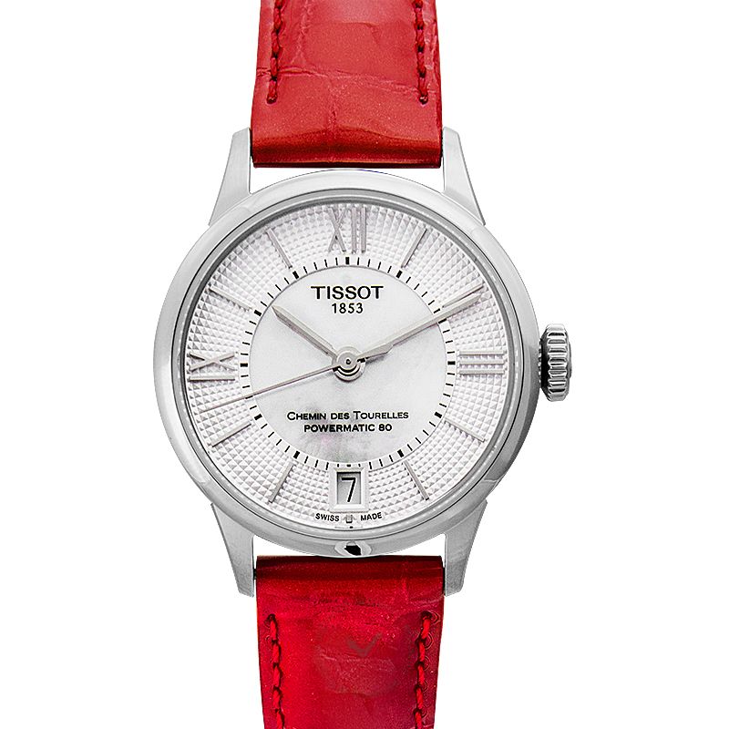 Tissot Chemin Des Tourelles Powermatic 80 Mother of Pearl White Dial Red Leather Strap Watch For Women - T099.207.16.118.00 Buy Now By Tissot