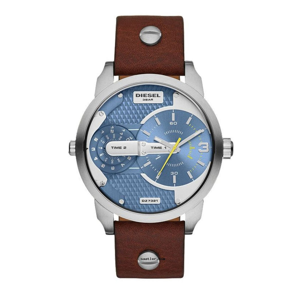 Diesel Mini Daddy LIght Blue Dial Brown Leather Strap Watch For Men - DZ7321 Buy Now By Diesel