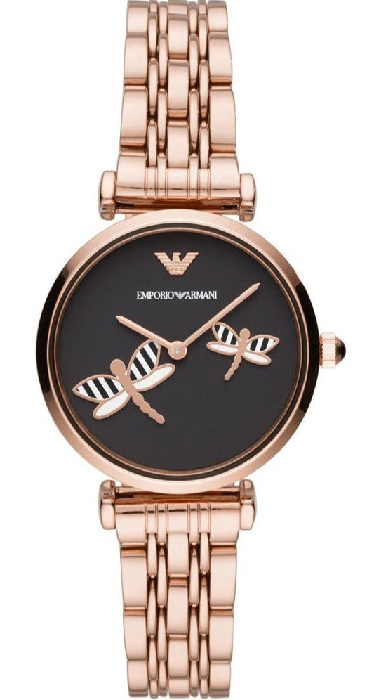 Emporio Armani Gianni T Bar Black Dial Rose Gold Steel Strap Watch For Women - AR11206 Buy Now By Emporio Armani