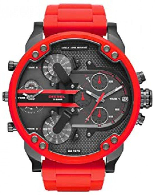 Diesel Mr Daddy 2.0 Chronograph Black Dial Red Silicone Strap Watch For Men - DZ7370 Buy Now By Diesel