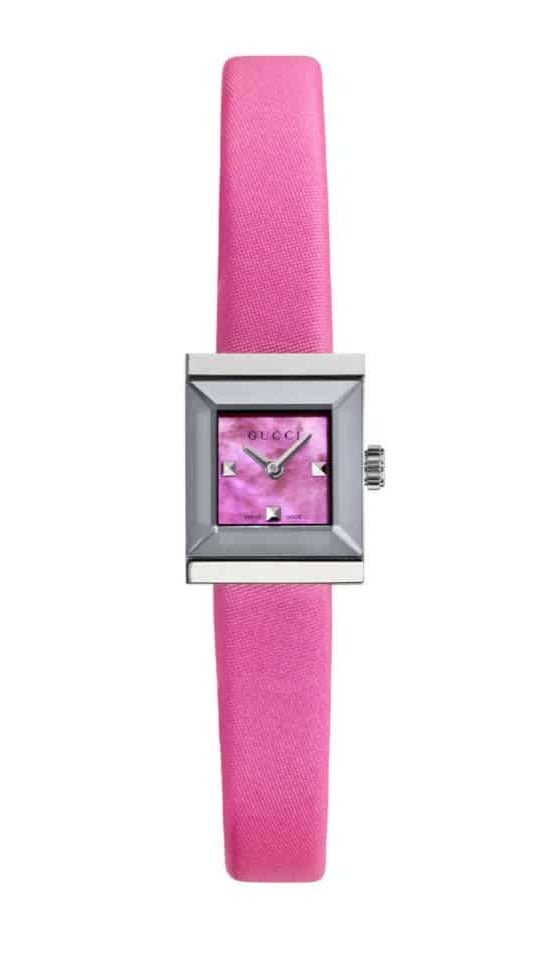 Gucci G-Frame Square Fuchsia Mother of Pearl Dial Fuchsia Leather Strap Watch For Women - YA128533 Buy Now By Gucci