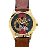 Gucci Le Marche Des Merveilles Red & Green Dial Brown Leather Strap Unisex Watch - YA126497 Buy Now By Gucci