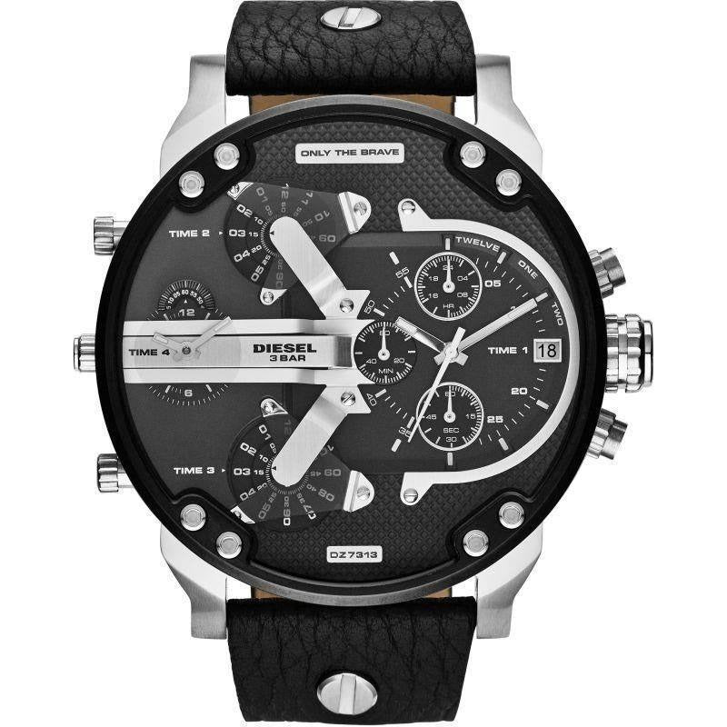 Diesel Mr Daddy Chronograph Black Dial Black Leather Strap Watch For Men - DZ7313 Buy Now By Diesel
