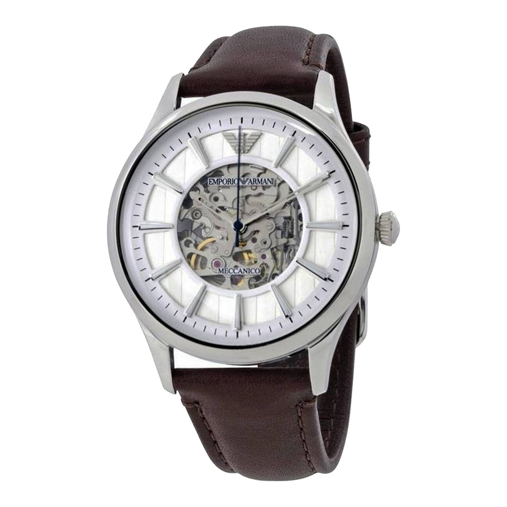 Emporio Armani Meccanico White Dial Brown Leather Strap Watch For Men - AR1946 Buy Now By Emporio Armani