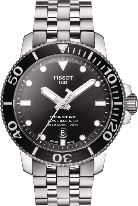 Tissot Seastar 1000 Powermatic 80 Black Dial Silver Steel Strap Watch For Men - T120.407.11.051.00 Buy Now By Tissot