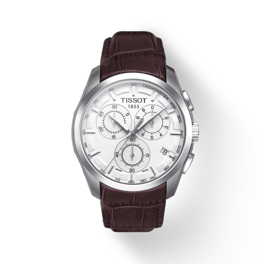 Tissot Couturier Chronograph White Dial Brown Leather Strap Watch For Men - T035.617.16.031.00 Buy Now By Tissot