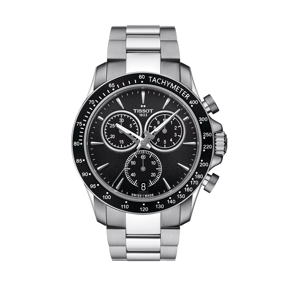 Tissot V8 Quartz Chronograph Black Dial Silver Steel Strap Watch For Men - T106.417.11.051.00 Buy Now By Tissot