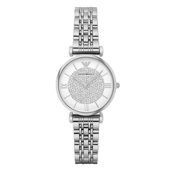 Emporio Armani Gianni T Bar White Crystal Pave Dial Silver Stainless Steel Strap Watch For Women - AR1925 Buy Now By Emporio Armani