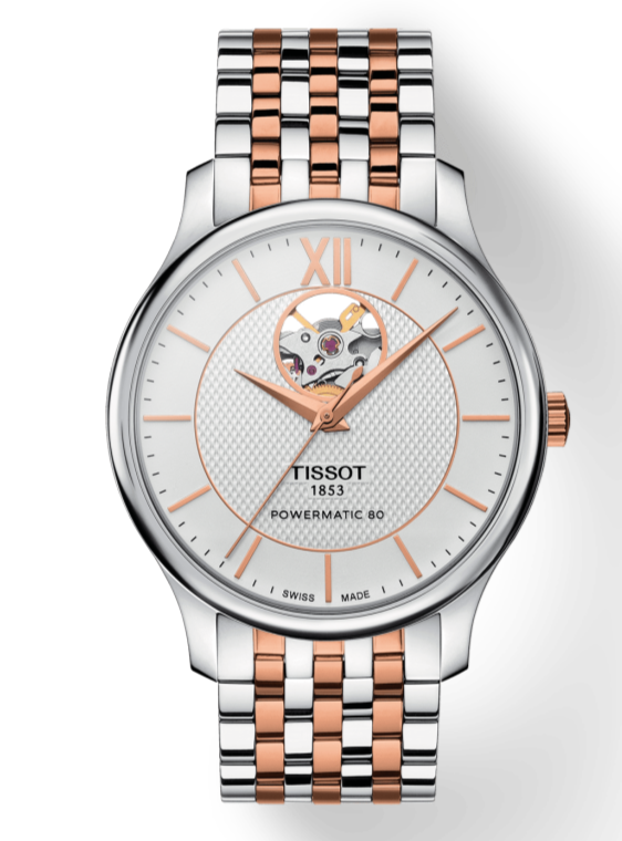 Tissot Tradition Powermatic 80 Open Heart Silver Dial Two Tone Steel Strap Watch For Men - T063.907.22.038.01 Buy Now By Tissot