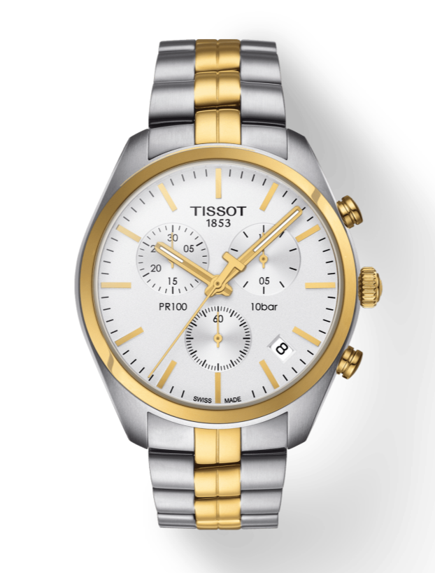 Tissot T Sport PR 100 Chronograph White Dial Two Tone Steel Strap Watch For Men - T101.417.22.031.00 Buy Now By Tissot