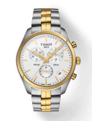 Tissot T Sport PR 100 Chronograph White Dial Two Tone Steel Strap Watch For Men - T101.417.22.031.00 Buy Now By Tissot