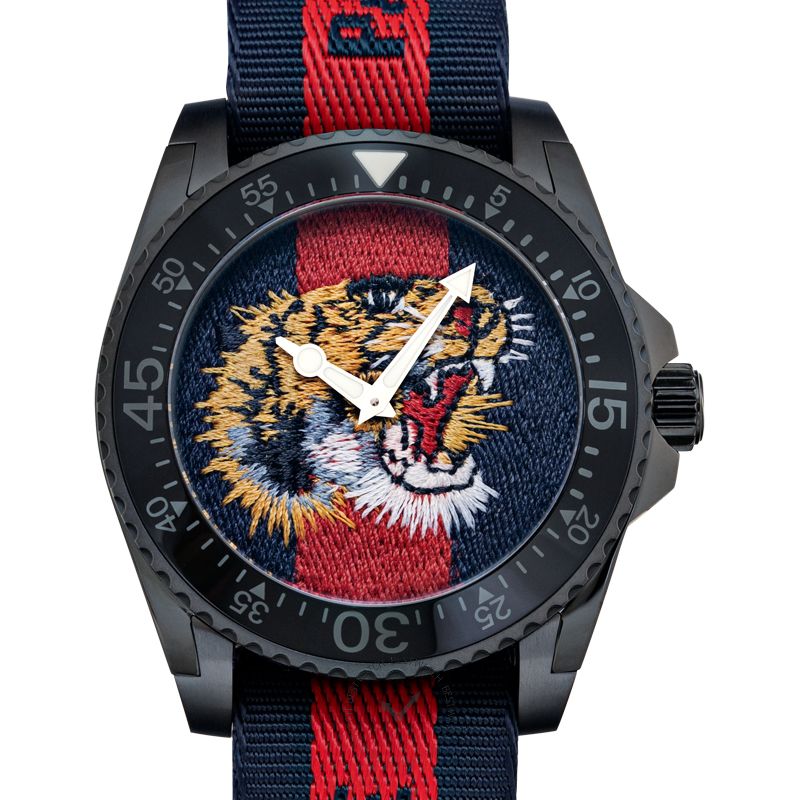 Gucci Dive Tiger Blue and Red Dial Blue Red Blue Nylon Strap Watch For Men - YA136215 Buy Now By Gucci