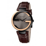 Gucci Interlocking G 18K Gold Black Dial Brown Leather Strap Watch For Women - YA133304 Buy Now By Gucci