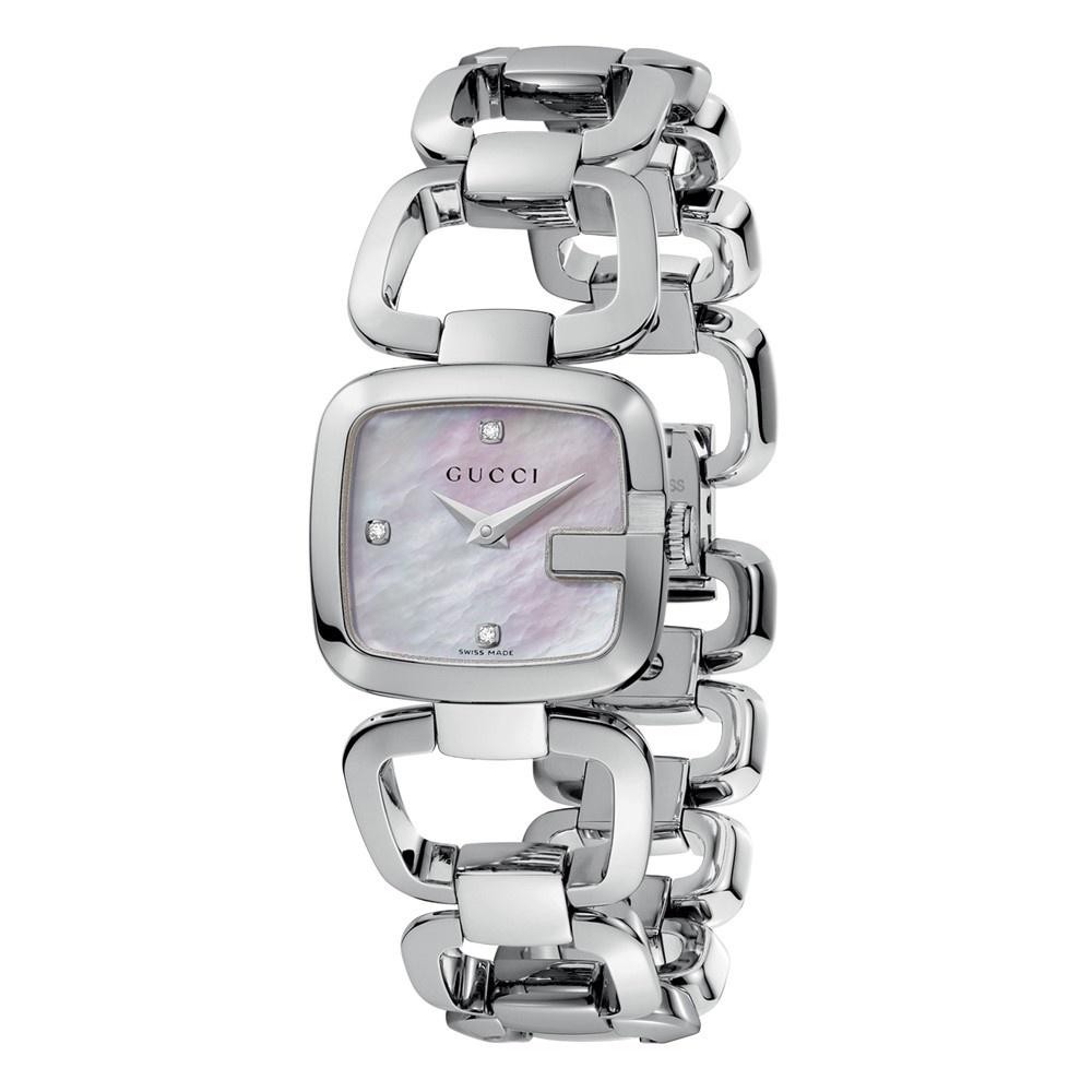 Gucci G Gucci Diamonds Mother of Pearl Dial Silver Steel Strap Watch For Women - YA125502 Buy Now By Gucci