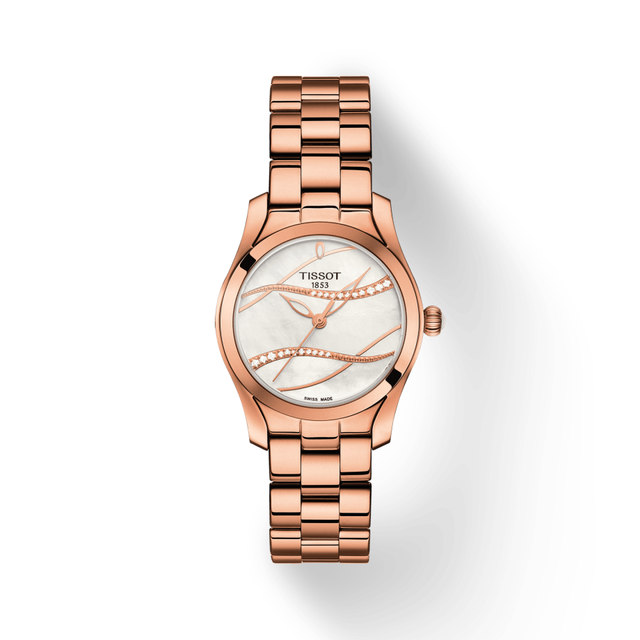 Tissot T Wave T Lady Mother of Pearl Dial Rose Gold Steel Strap Watch For Women - T112.210.33.111.00 Buy Now By Tissot