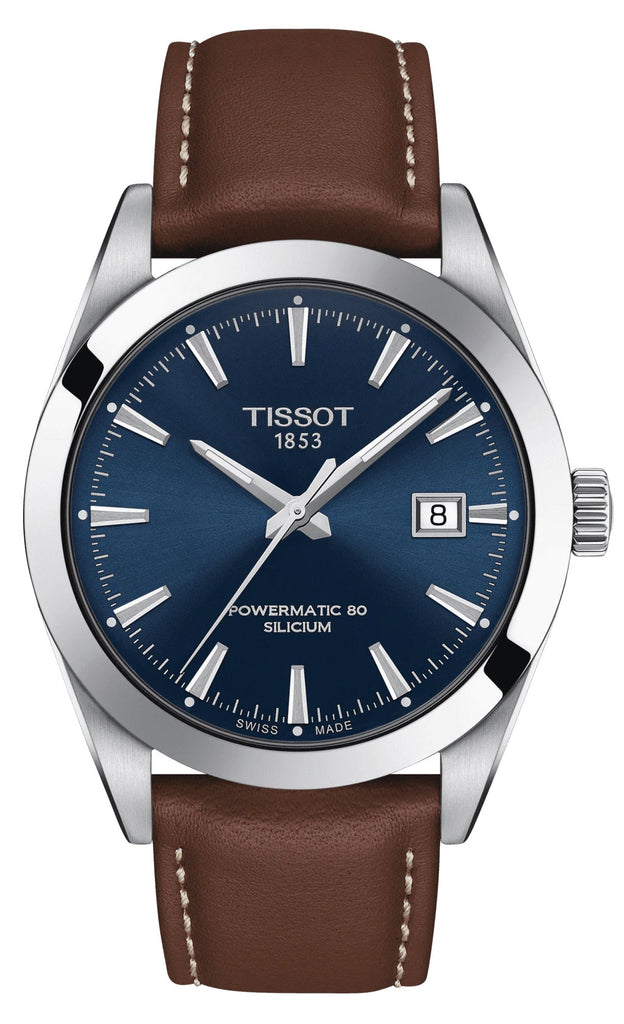 Tissot Gentleman Powermatic 80 Silicium Blue Dial Brown Leather Strap Watch For Men - T127.407.16.041.00 Buy Now By Tissot
