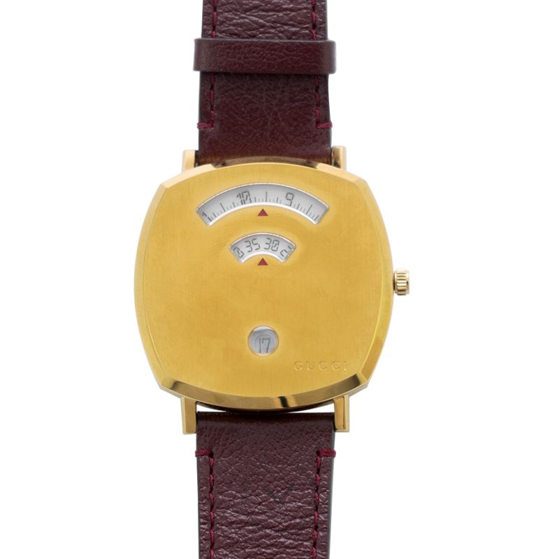 Gucci Grip Yellow Gold Dial Maroon Leather Strap Unisex Watch - YA157411 Buy Now By Gucci