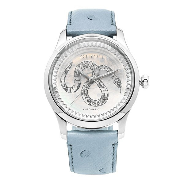 Gucci G Timeless Automatic Mother of Pearl Dial Blue Leather Strap Watch For Women - YA1264113 Buy Now By Gucci