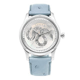 Gucci G Timeless Automatic Mother of Pearl Dial Blue Leather Strap Watch For Women - YA1264113 Buy Now By Gucci